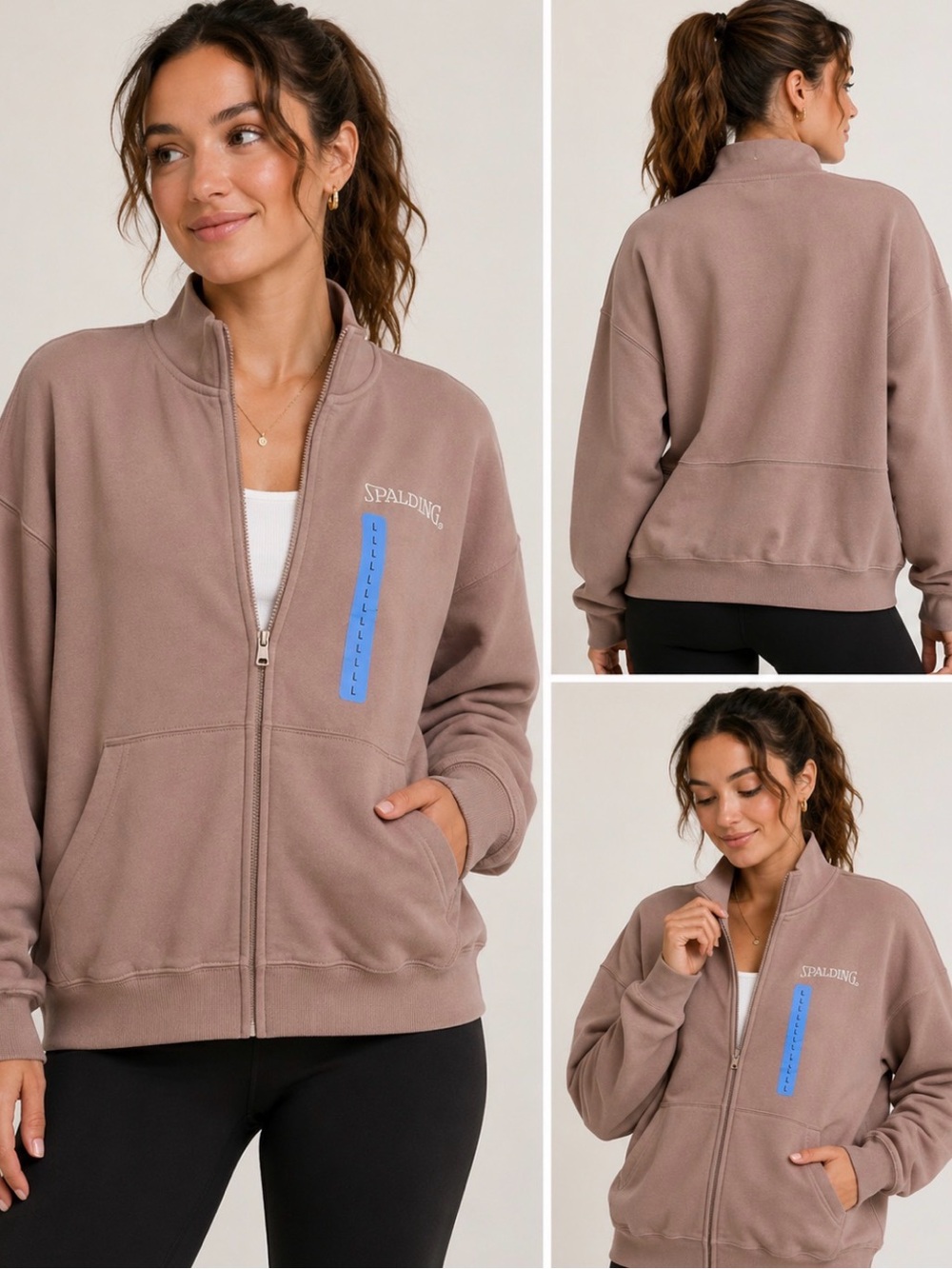 Spalding Women’s Full Zip Sweatshirt Jacket Large Taupe NWT Athleisure